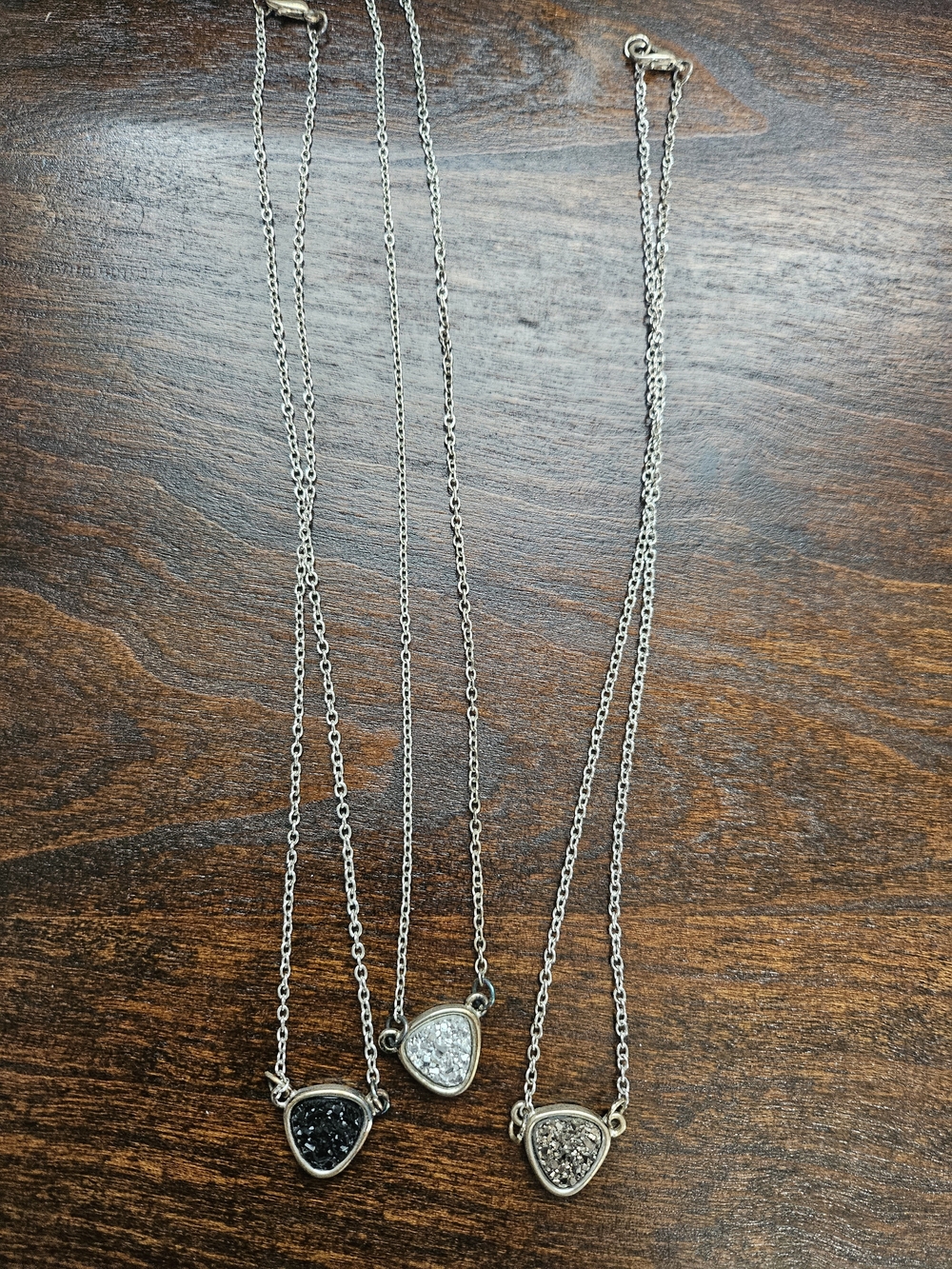 Sterling Silver Teardrop Druzy Pendant Necklace - Black, White, and Gray